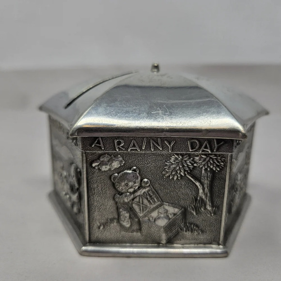 Royal Selangor Pewter Hexagon 3D Teddy Bear Umbrella Savings Bank 3 X 2.5 - Picture 2 of 9